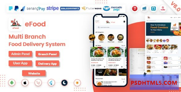 eFood v7.0 – 带有Laravel管理面板的食品外卖应用程序 + 外卖员应用程序 – nulled Plugins-尚睿切图网