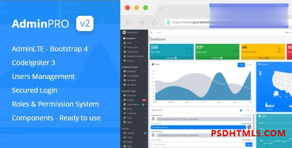 AdminPro v2.0 – Login + Multi User Management + Codeigniter + Roles – Permission + Bootstrap 4 + AdminLTE Plugins-尚睿切图网