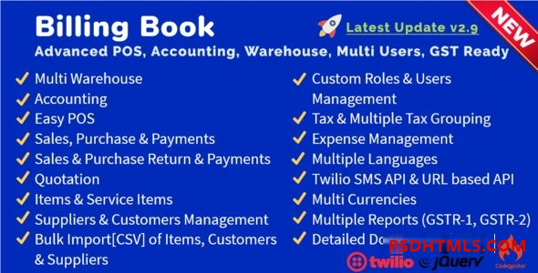 Billing Book v2.9 – Advanced POS, Inventory, Accounting, Warehouse, Multi Users, GST Ready – nulled插件-免激活插件-破解版-尚睿切图网