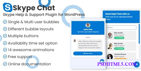 Skype Chat Support Pro v1.0 - WordPress Plugin  Plugins-尚睿切图网