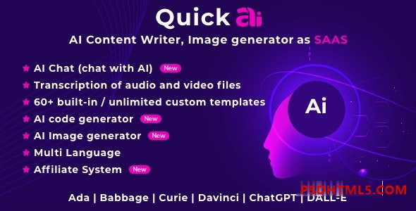 QuickAI OpenAI v2.8 – ChatGPT – SaaS形式的人工智能写作助理和内容创建器 – nulled插件-免激活插件-破解版-尚睿切图网