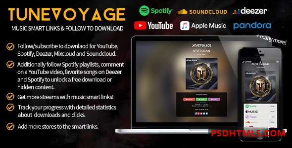 TuneVoyage v1.7 – Smart Links – Follow To Download (Spotify/YouTube/Deezer/Soundcloud/Mixcloud) Plugins-尚睿切图网