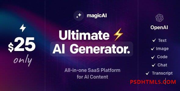 MagicAI v1.3.0 – OpenAI Content, Text, Image, Chat, Code Generator as SaaS Plugins-尚睿切图网