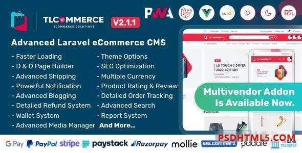 TLCommerce v2.1.1 - Laravel - VueJS Powered Ecommerce CMS with PWA - nulled插件-免激活插件-破解版-尚睿切图网