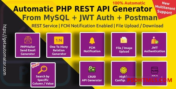 Automatic PHP REST API Generator + Postman Docs from MySQL Database With JWT Token Authentication v4.9 Plugins-尚睿切图网