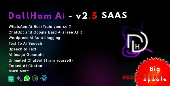 DallHam Ai v2.5 - Ai WhatsApp, Chatbot, Ai Speech, Bard Ai SAAS系统插件-尚睿切图网