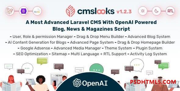 CMSLooks v1.2.1 – Laravel CMS with OpenAI Powered Blog, News – Magazines Script – nulled Plugins-尚睿切图网