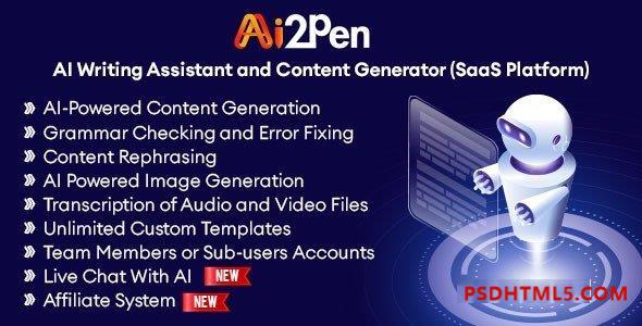 Ai2Pen v4.4 – AI Writing Assistant and Content Generator (SaaS Platform) – nulled插件-免激活插件-破解版-尚睿切图网