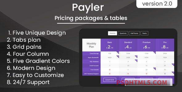 Payler v2.0 - Pricing Packages - Tables-尚睿切图网