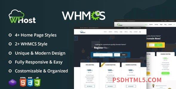 WHost-Domain Hosting Server Rental with WHMCS Responsive HTML5 Template-尚睿切图网