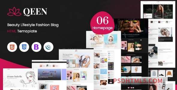 QEEN – Beauty Fashion Blogger HTML Template-尚睿切图网