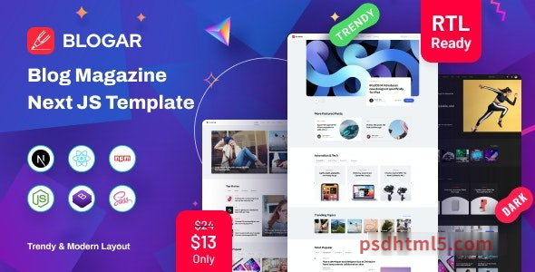 Blogar v1.0.3 - React Nextjs Blog and React Magazine Template-尚睿切图网