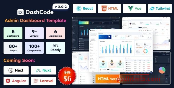 DashCode v2.0.2 - React, Vuejs, Tailwind Dashboard Template-尚睿切图网