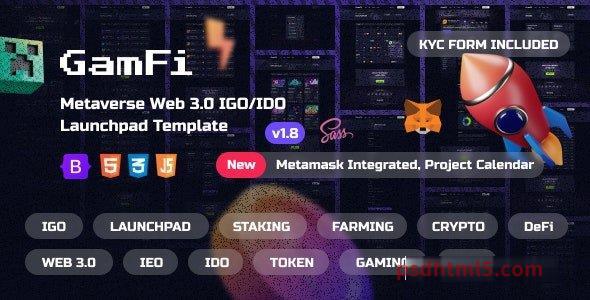 GamFi v1.8 – Metaverse Web3 IGO Launchpad HTML5 Template-尚睿切图网