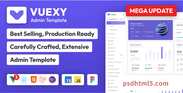 Vuexy v9.4.2 – Vuejs, React – Next.js, HTML, Laravel – Asp.Net Admin Dashboard Template-尚睿切图网