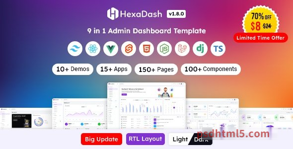 图片[1]-HexaDash v1.8.0 - Tailwind CSS, React, Svelte, Vue, Laravel, Nodejs, Django - HTML Admin Dashboard Template-尚睿切图网