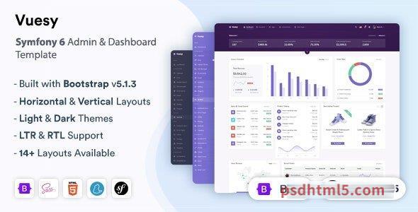 Vuesy – Symfony Admin – Dashboard Template-尚睿切图网