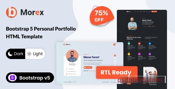 Morex – Bootstrap 5 Personal Portfolio HTML Template + RTL-尚睿切图网