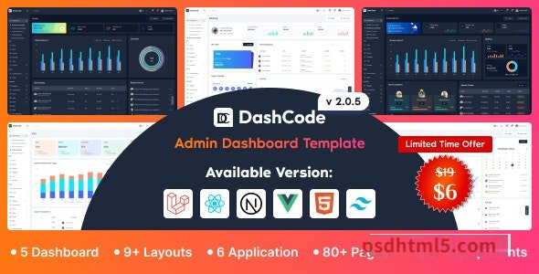 DashCode v2.0.6 – Laravel, React, Vuejs, NextJs, HTML,Tailwind Dashboard Template-尚睿切图网