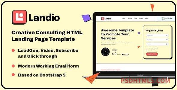 Landio - Creative Startup Consulting HTML Landing Page Template-尚睿切图网