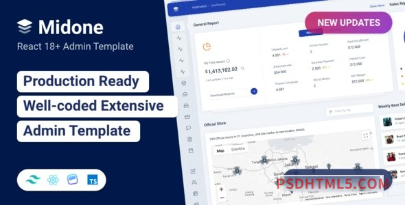 Midone v2.0.1 – React Admin Dashboard Template + HTML Version-尚睿切图网