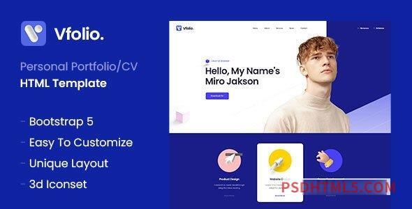 Vfolio – Personal Portfolio/CV HTML Template-尚睿切图网