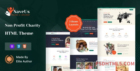 Saveus – Nonprofit Charity HTML Template-尚睿切图网