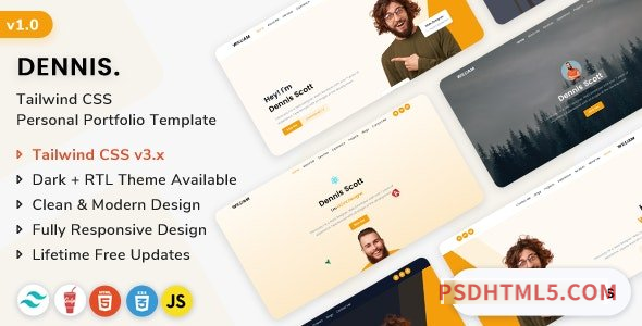 Dennis – Tailwind CSS Personal Portfolio HTML Template + Dark + RTL-尚睿切图网