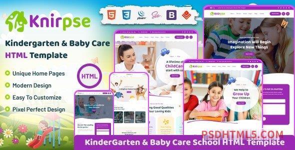 Knirpse – Kindergarten, Children – Baby Care HTML Template-尚睿切图网