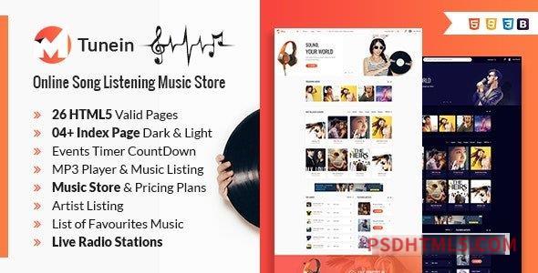 Tunein – Online Music Store and Radio Station HTML Template-尚睿切图网