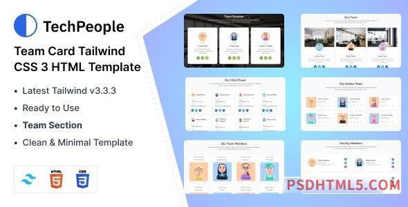 TechPeople – Team Cards Tailwind CSS 3 HTML Template-尚睿切图网