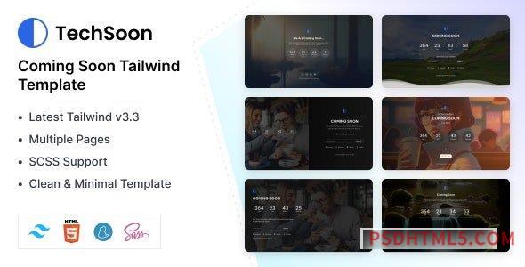 Techsoon - Tailwind Coming Soon HTML Template-尚睿切图网