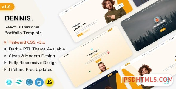 Dennis – React Personal Portfolio Template-尚睿切图网