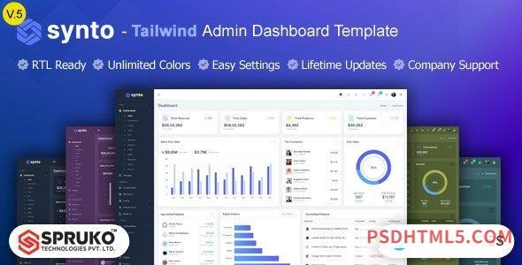 Synto v5.0 – Tailwind HTML Admin Dashboard Template-尚睿切图网