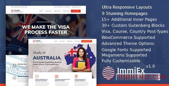 ImmiEx v1.5.8 – Immigration law, Visa services support, Migration Agent Consulting WordPress Business Theme-尚睿切图网