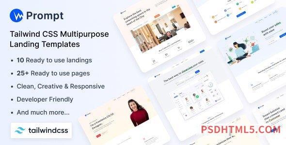 Prompt v1.1.0 – Tailwind CSS Multipurpose Landing Page-尚睿切图网