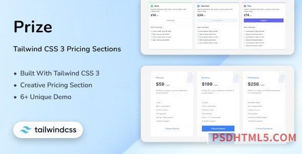 Prize – Tailwind CSS 3 Pricing Sections-尚睿切图网