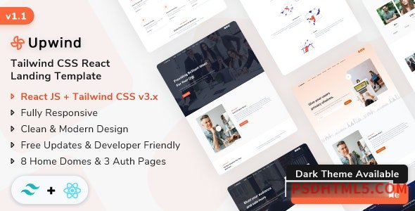 Upwind v1.1 – React Js Landing Page Template-尚睿切图网