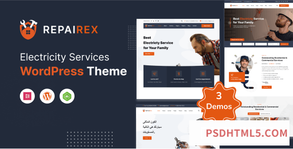 Repairex v1.0 - Electricity Services wordpress主题-WordPress Theme + RTL-尚睿切图网