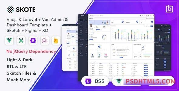 Skote v4.1.1 - Vuejs + Laravel Admin - Dashboard Template + Sketch-尚睿切图网