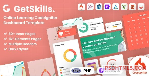 GetSkills – Online Learning Codeigniter Admin Dashboard-尚睿切图网