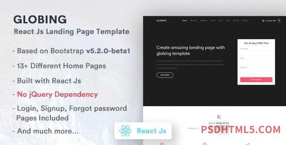 Globing v2.2.0 – React Js Landing Page Template-尚睿切图网