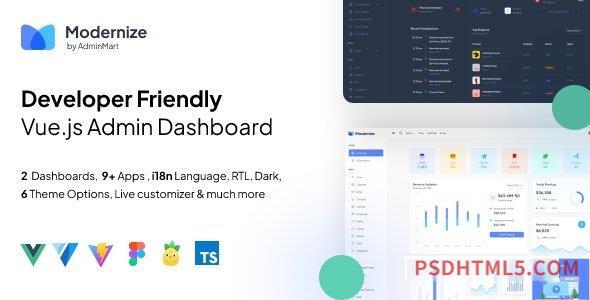 Modernize v2.2 – VueJs Admin Dashboard-尚睿切图网