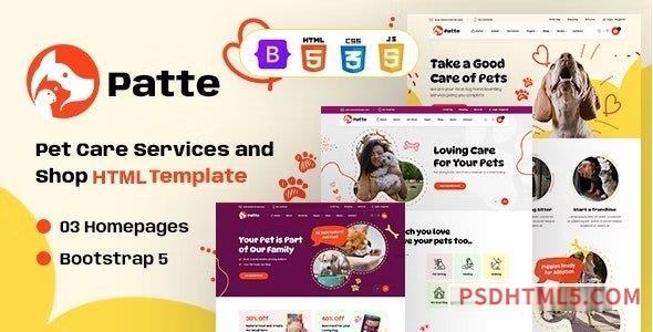 Patte - Pet Care and Pet Shop HTML Template-尚睿切图网