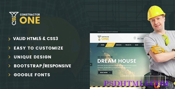 Constractor One – 建筑& 房屋装修HTML5模板-尚睿切图网