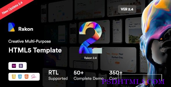 Rakon v2.4 – 创意多用途着陆页 HTML5 模板-尚睿切图网