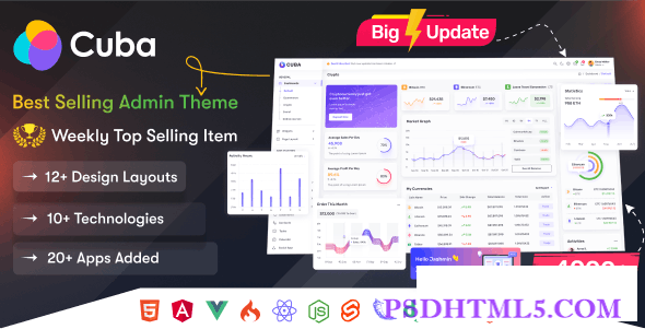 Cuba v7.2.0 – HTML, React, Angular 15, VueJS, Django, Flask, Nodejs & Laravel 9 Admin Dashboard Template-尚睿切图网