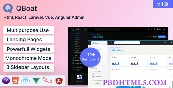 Qboat v1.9 - Bootstrap 5响应式管理仪表盘模板-尚睿切图网