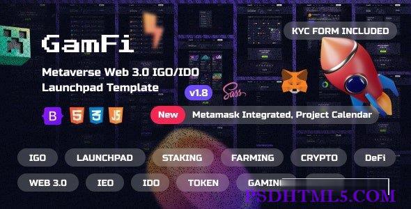 GamFi v1.8 – Metaverse Web3 IGO Launchpad HTML5模板-尚睿切图网