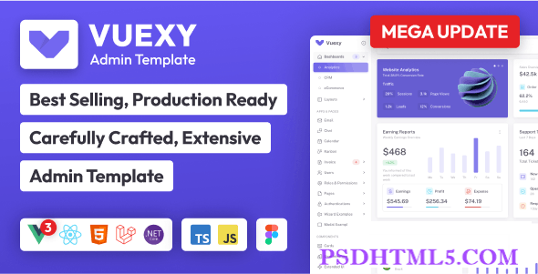 Vuexy v9.5.0 – Vuejs、React – Next.js、HTML、Laravel & Asp.Net 管理仪表盘模板-尚睿切图网